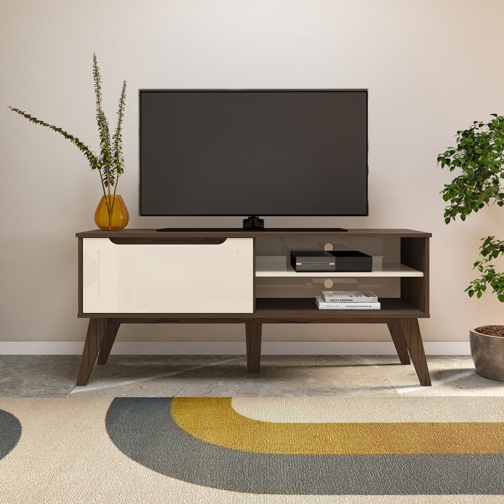 LOTUS II TV STAND - WALNUT / OFF WHITE