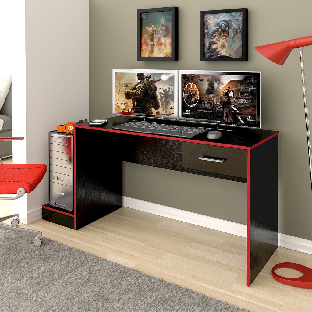 GAMER DESK - BLACK / RED