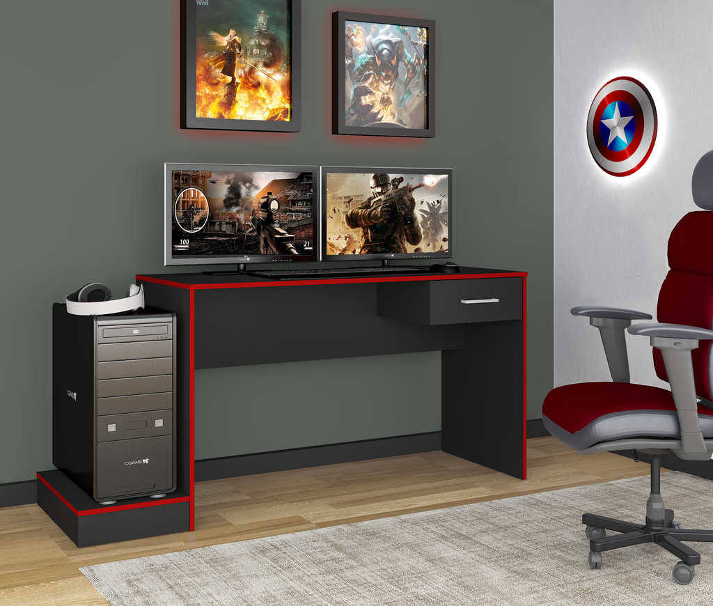 GAMER DESK - BLACK / RED