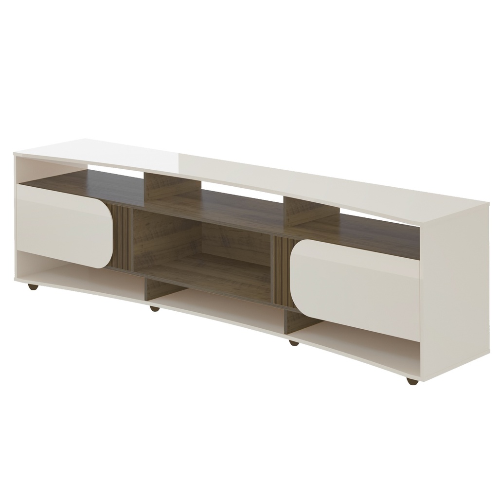 ELEGANCE TV STAND - OFF WT / SLATED PINE