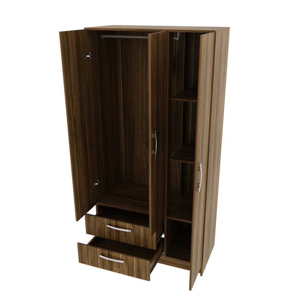 3 DOOR 2 DRAWERS WARDROBE WALNUT
