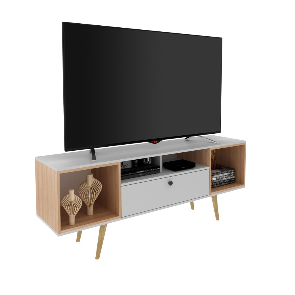 TV RACK 60" OFF WHITE/ALMOND
