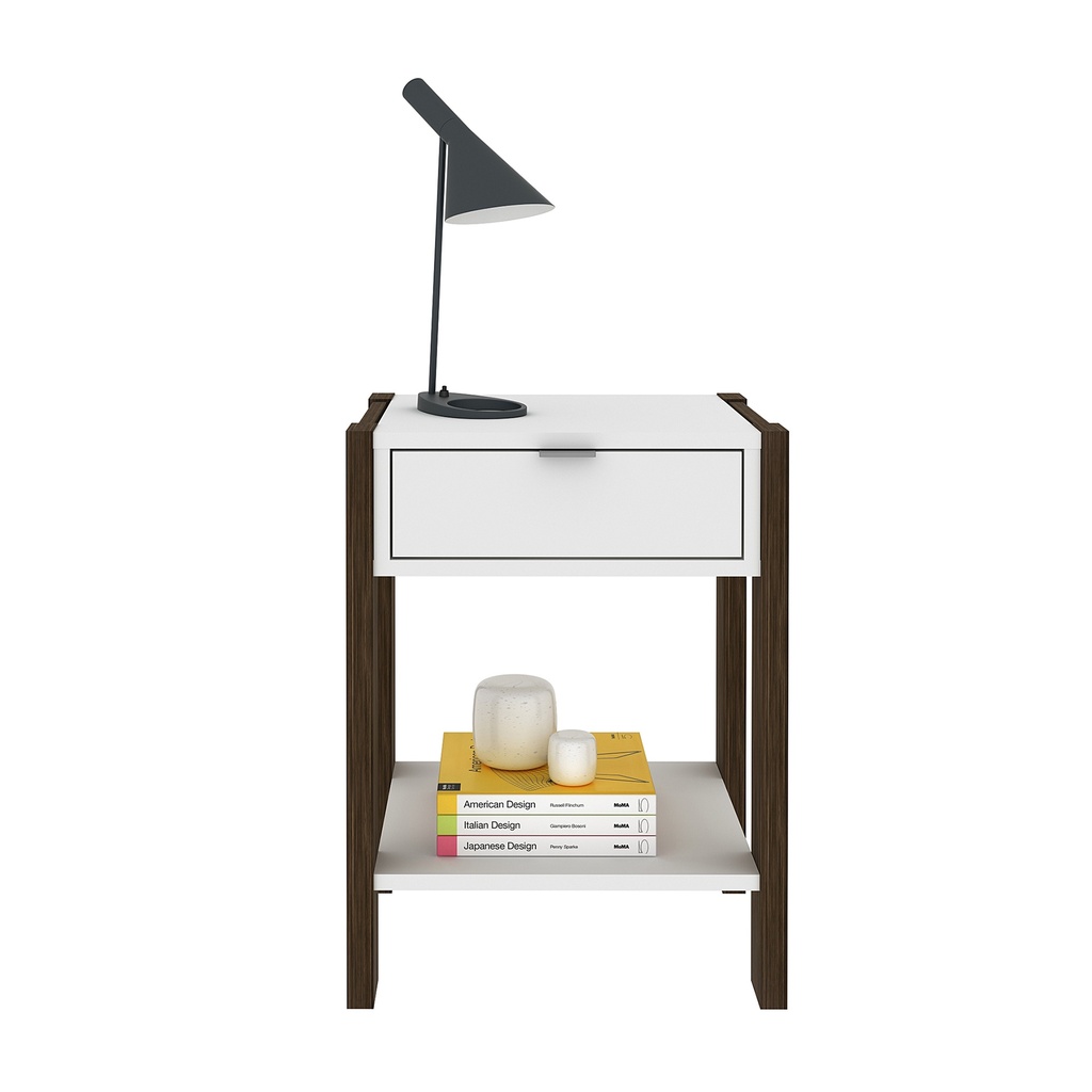 NIGHSTAND 1 DRAWER WHITE/WALNUT