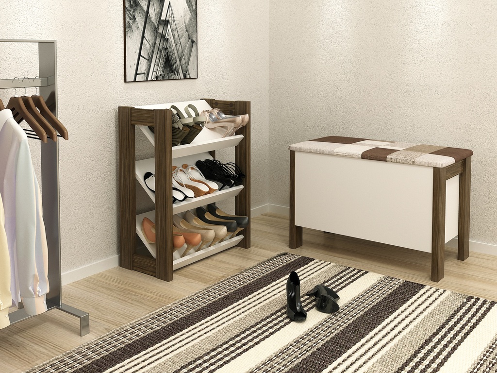 SHOE RACK WHITE/WALNUT
