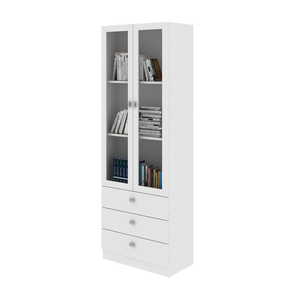 OFFICE CABINET W/ 2 GLASS DOORS & 3 DRWS WHITE