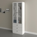 OFFICE CABINET W/ 2 GLASS DOORS & 3 DRWS WHITE