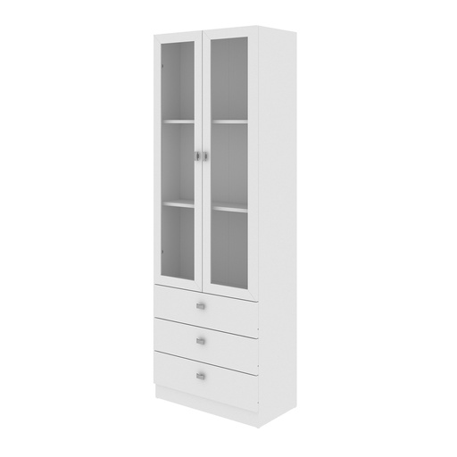[ME4114.0007] OFFICE CABINET W/ 2 GLASS DOORS & 3 DRWS WHITE