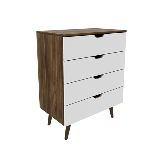 [CM8026.0005] CHEST OF 4 DRAWERS WALLNUT/WHITE