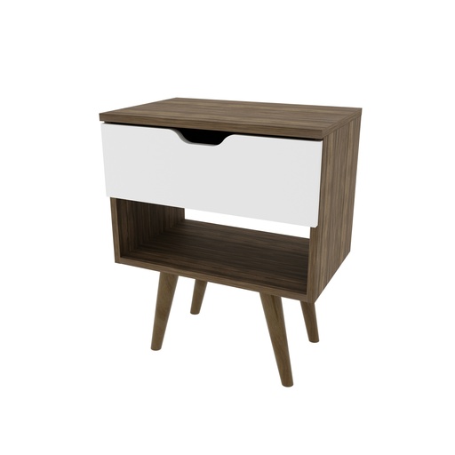[CM8028.0002] 1 طاولة جانبية ذات درج، جوز/أبيض