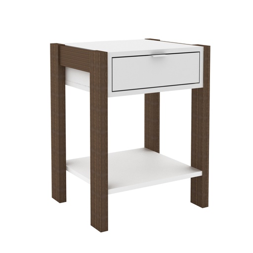 [AZ1023.0002] NIGHSTAND 1 DRAWER WHITE/WALNUT